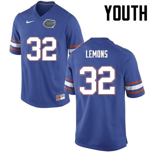 NCAA Florida Gators Adarius Lemons Youth #32 Nike Blue Stitched Authentic College Football Jersey JHR2764VT